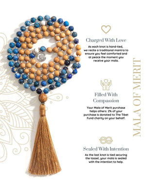 Conscious Healing - Hand-Knotted 108 Mala Beads Necklace | Lapis Lazuli, Sandalwood & Howlite | Mala of Merit-Mala of Merit™