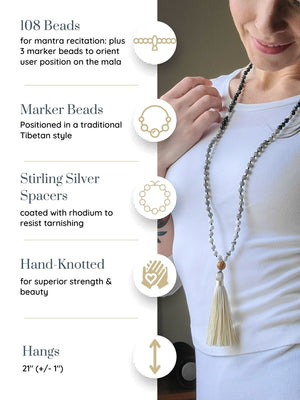 Liberation - Hand-Knotted 108 Mala Beads Necklace | Howlite, Labradorite, & Snowflake Obsidian | Mala of Merit-Mala of Merit™
