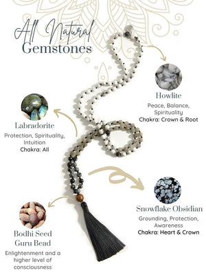 Illumination - Hand-Knotted 108 Mala Beads Necklace | Howlite, Labradorite, & Snowflake Obsidian | Mala of Merit-Mala of Merit™