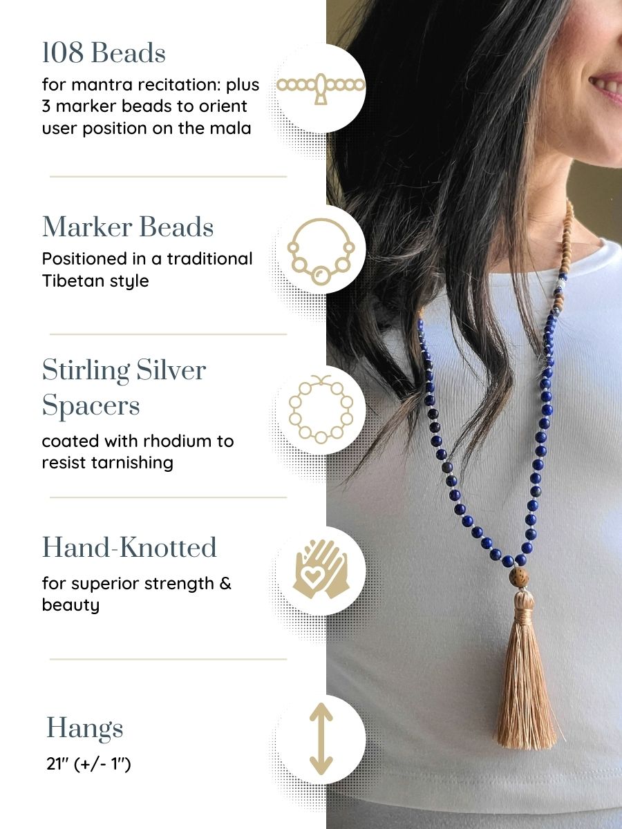 Conscious Healing - Hand-Knotted 108 Mala Beads Necklace | Lapis
