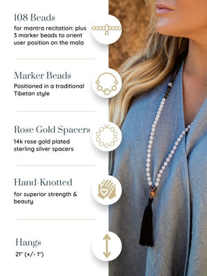 Divine Grace -  Hand-Knotted 108 Mala Beads Necklace | Rose Quartz, Smoky Quartz, & Lava Stone | Mala of Merit-Mala of Merit™