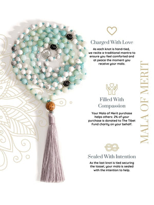 Highest Self - Hand-Knotted 108 Mala Beads Necklace | Amazonite, Howlite, & Black Tourmaline | Mala of Merit-Mala of Merit™