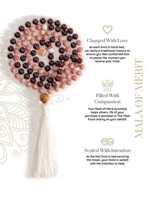 Serenity - Hand-Knotted 108 Mala Beads Necklace | Rhodonite, Rose Quartz, & Howlite | Mala of Merit-Mala of Merit™