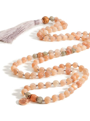 Empowerment - Hand-Knotted 108 Mala Beads Necklace | Peach Moonstone & Labradorite | Mala of Merit-Mala of Merit™