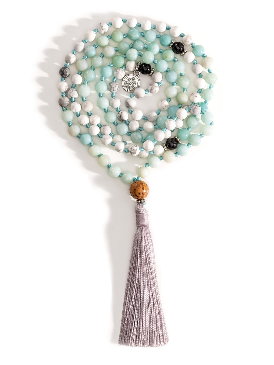 Highest Self - Hand-Knotted 108 Mala Beads Necklace | Amazonite, Howlite, & Black Tourmaline | Mala of Merit-Mala of Merit™