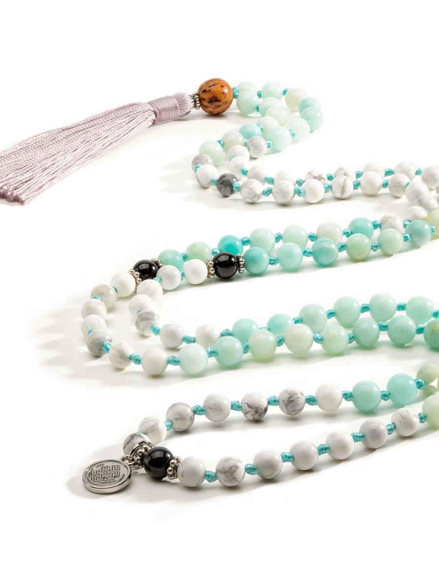 108 Bead Amazonite Mala/Amazonite hot and White Howlite