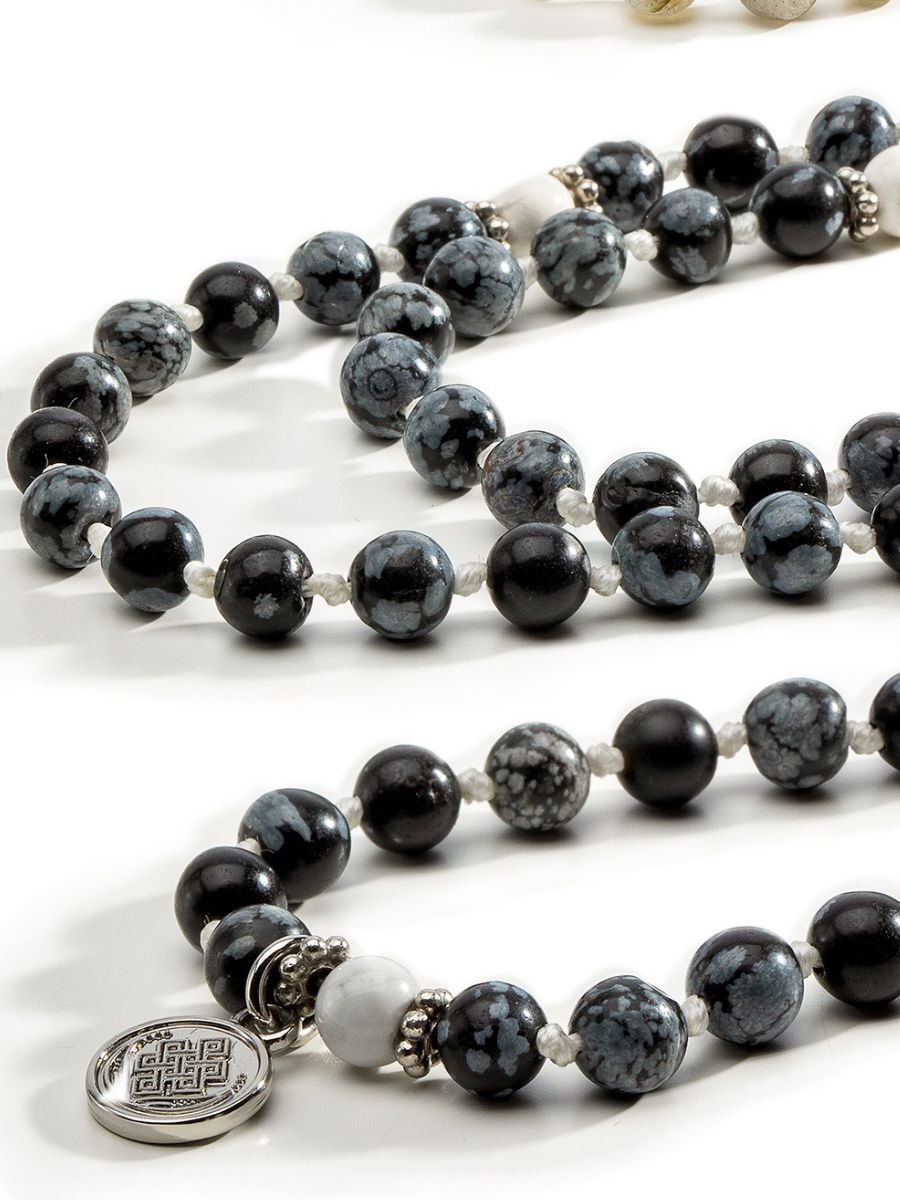 Liberation - Hand-Knotted 108 Mala Beads Necklace | Howlite, Labradorite, & Snowflake Obsidian | Mala of Merit-Mala of Merit™