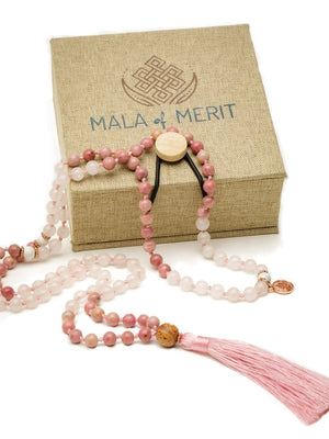 Unconditional Love - Hand-Knotted 108 Mala Beads Necklace | Rhodonite, Rose Quartz, & Howlite |  Mala of Merit-Mala of Merit™